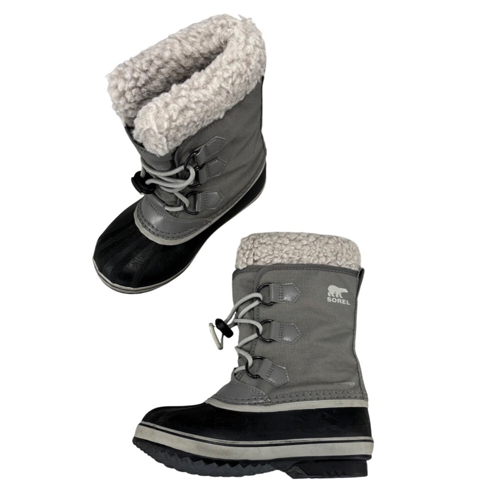 Sorel Yoot Pac Snow Boots Gray Black Nylon Waterproof Kids Size 1